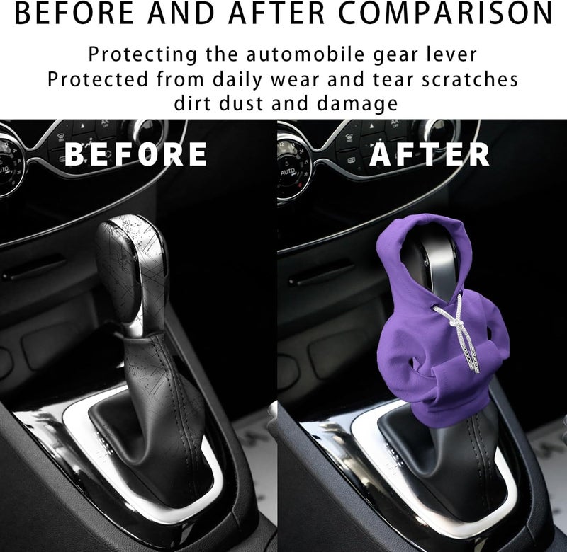 vvag Gear Shift Hoodie,Universal Shift Knob Hoodie, 4.7 Inch Car Shifter Stick Protector Decoration, Funny Hoodie Car Gear Shift Cover, Auto Interior Accessories Shifter Hoodie (Purple) - Image 3